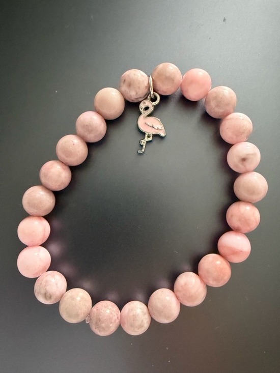 Jewelry - Pink Beaded Bracelet with Flamingo Charm - Women Jewelry